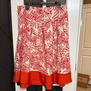 LANE BRYANT Classic Linen Cotton Blend Tropical Leaf Print A-Line Midi Skirt 14